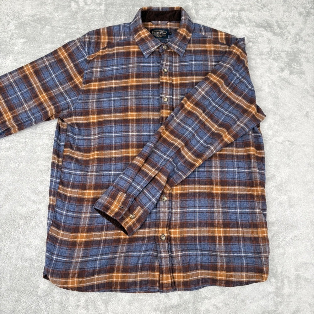 Pendleton‎ Men's Flannel Medium Blue Brown Plaid Button Down Shirt